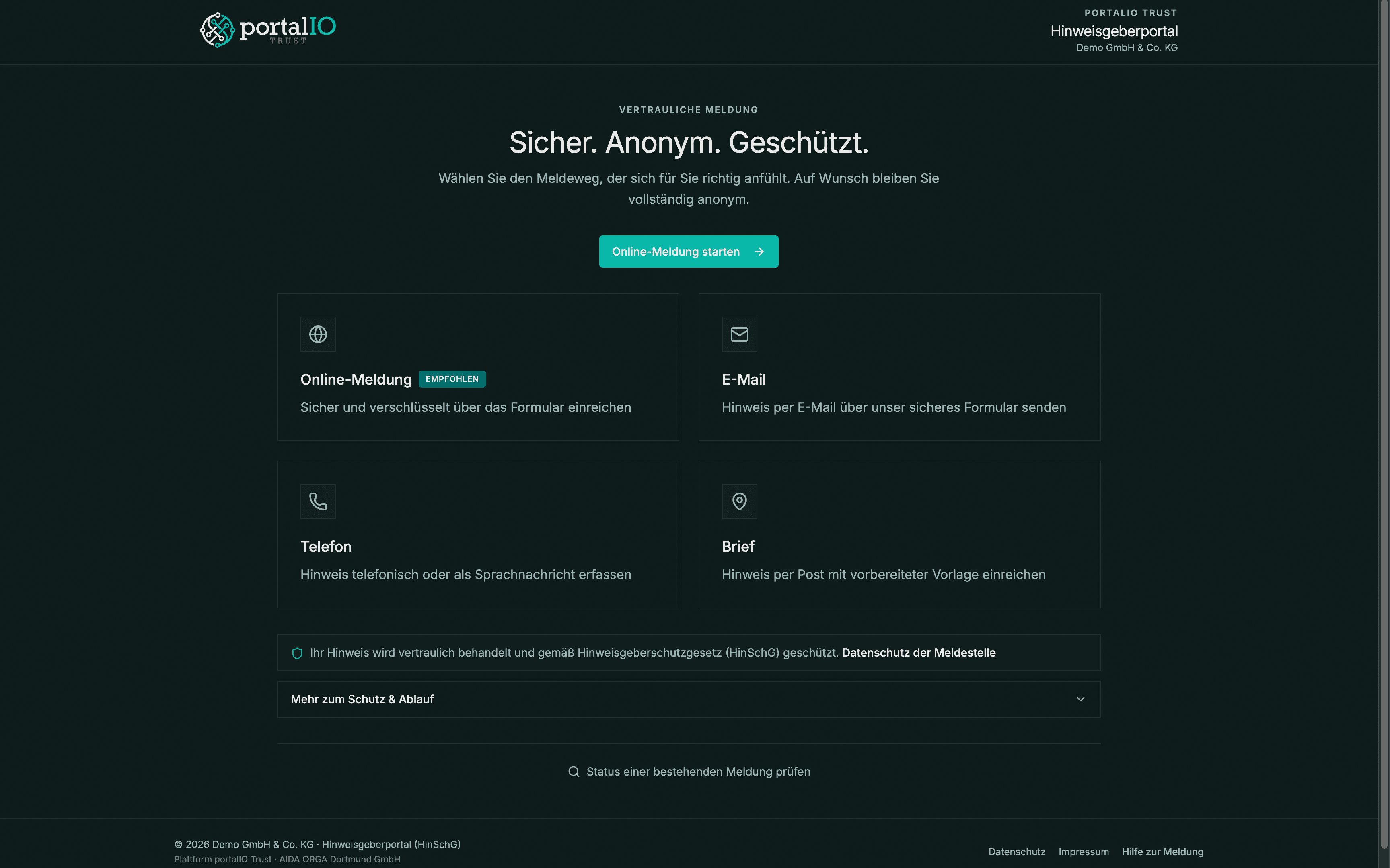 Screenshot Meldeformular Hinweis einreichen