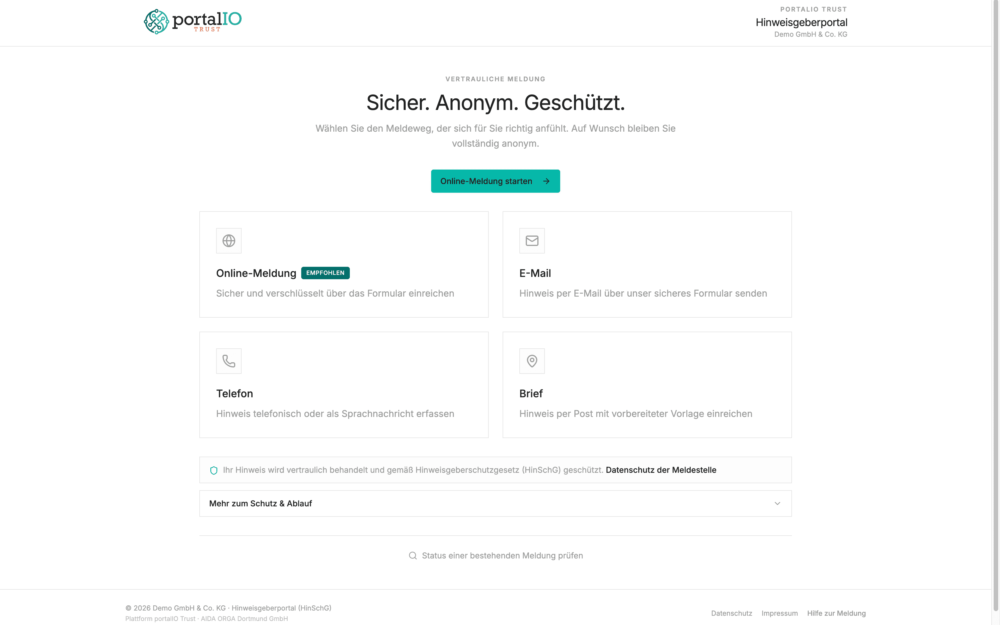 Screenshot Meldeformular Hinweis einreichen