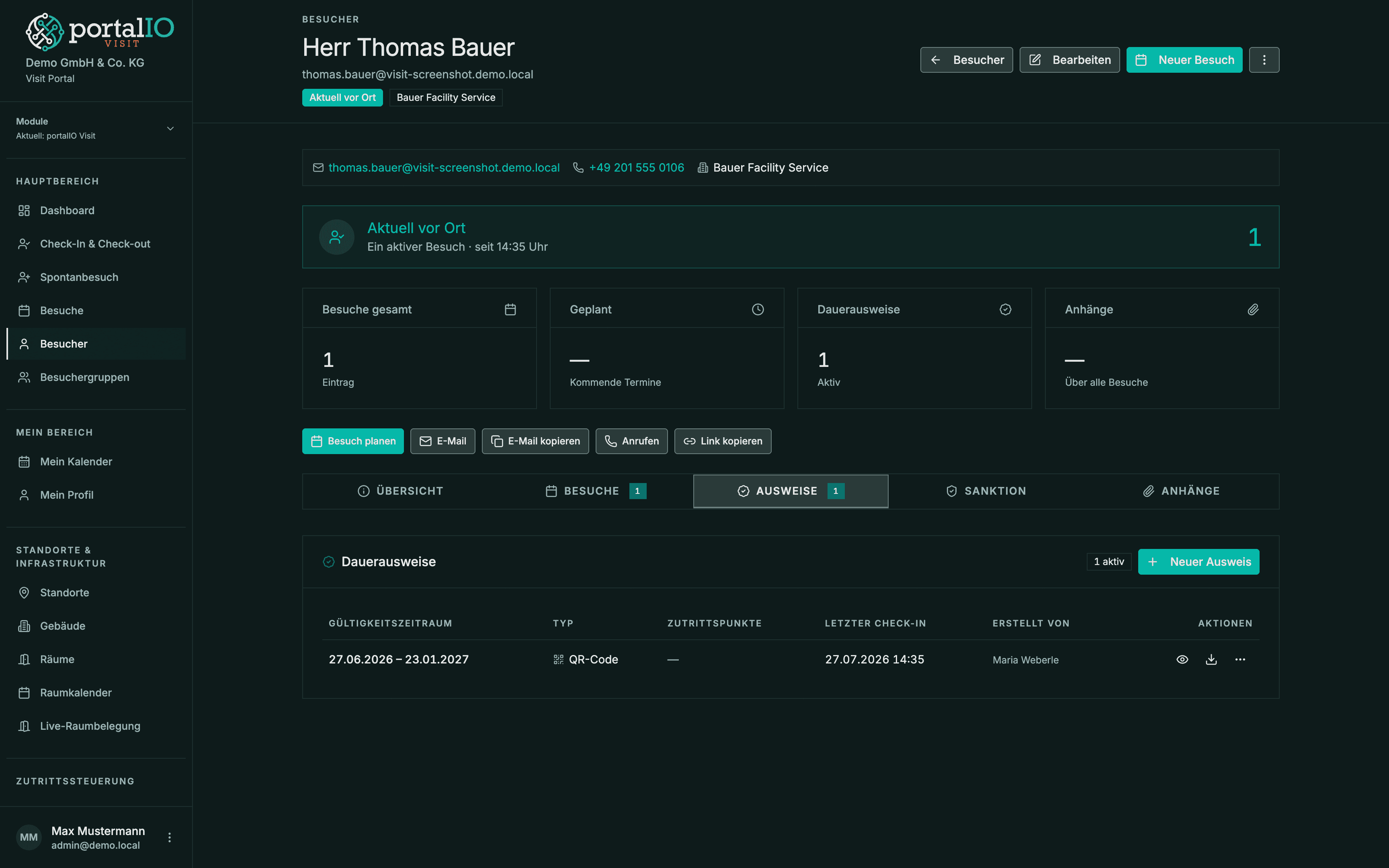 Screenshot permanenter Besucherausweis