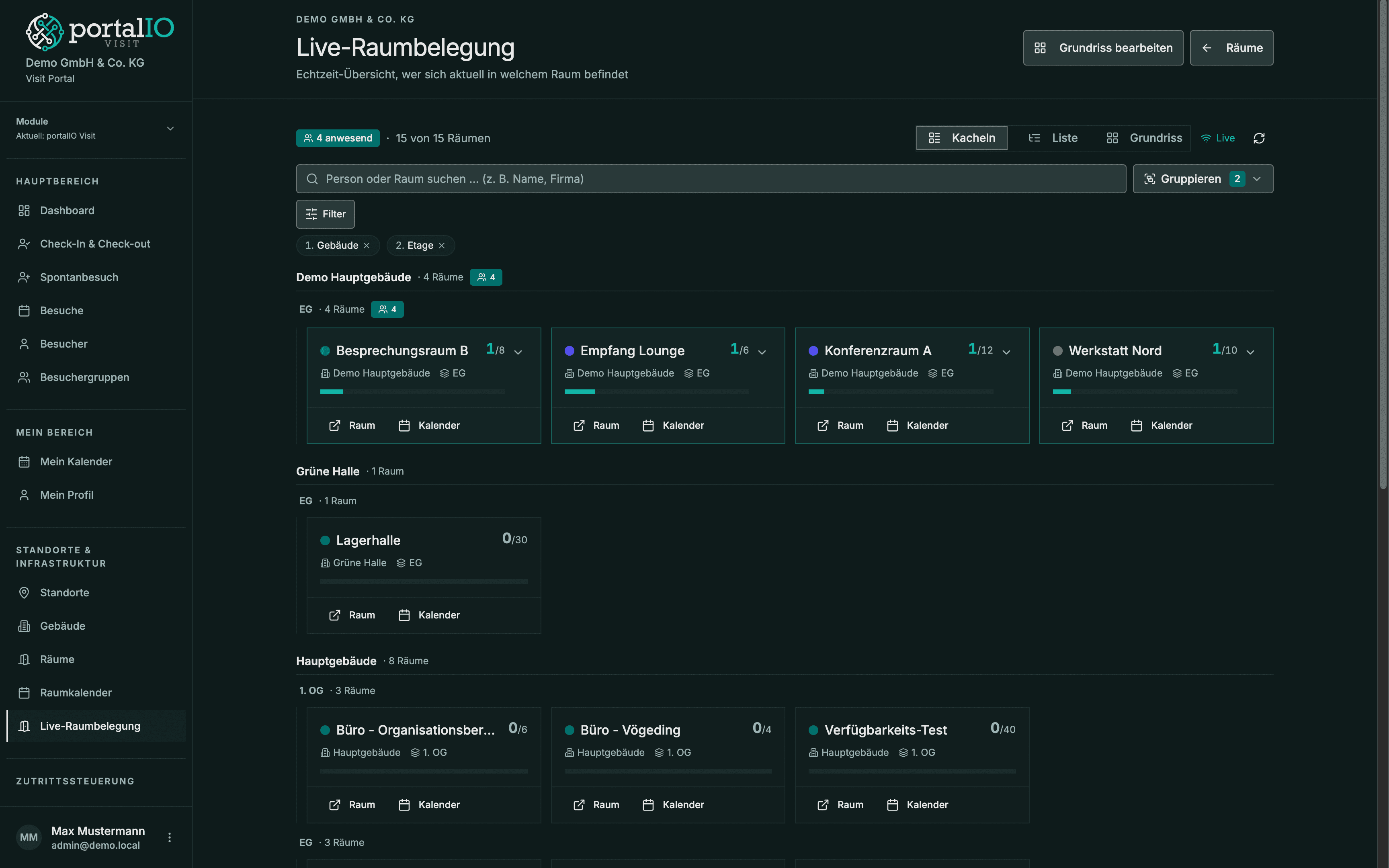Screenshot Live-Raumbelegung mit Grundriss