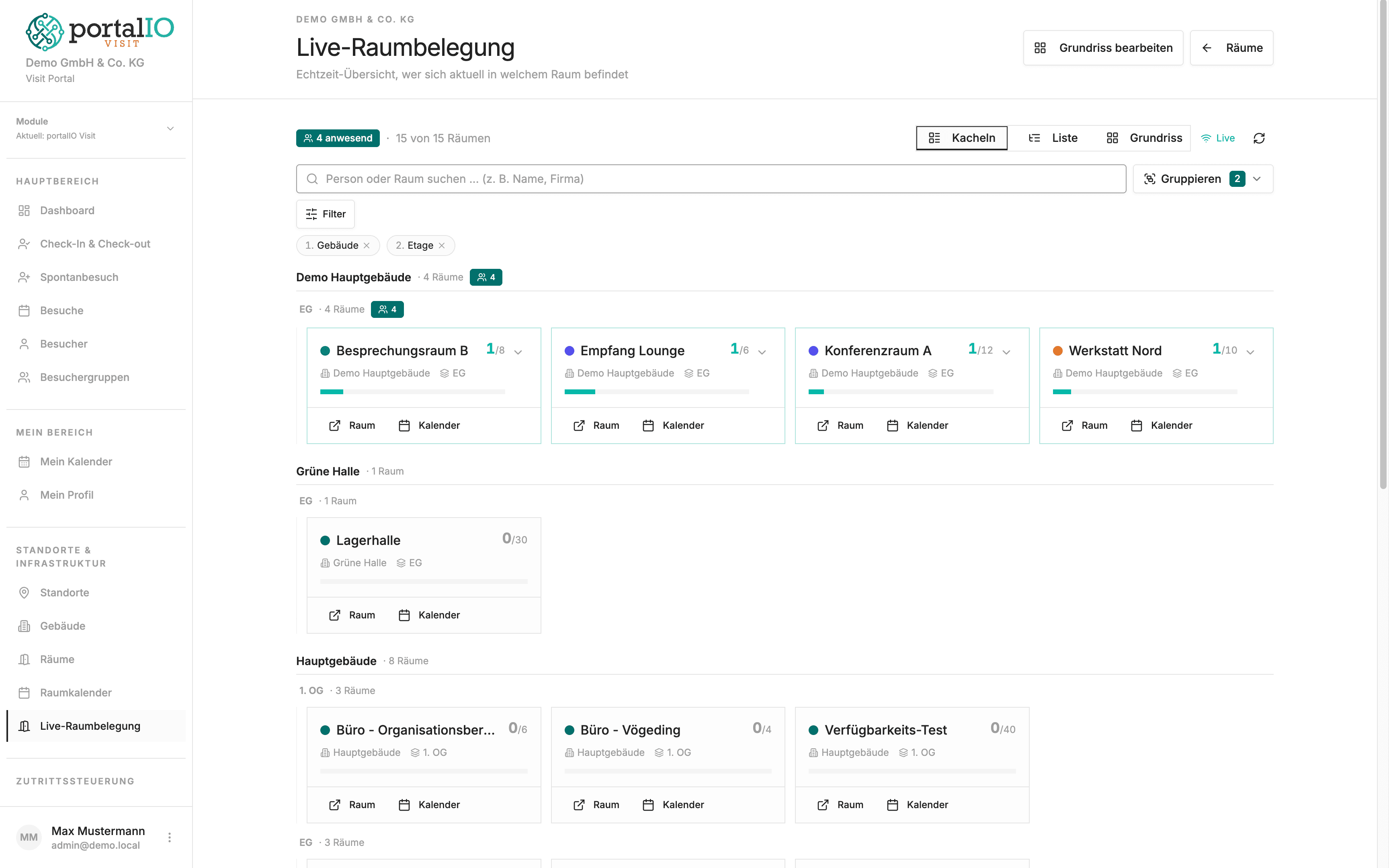 Screenshot Live-Raumbelegung mit Grundriss